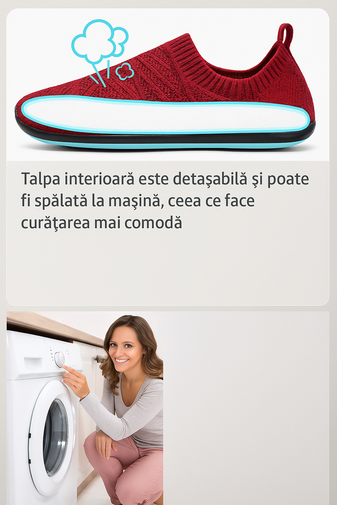 Pantofi rosii de casa pentru copii, material textil, usori, antiderapanti, tip slip-on, rosu [2]