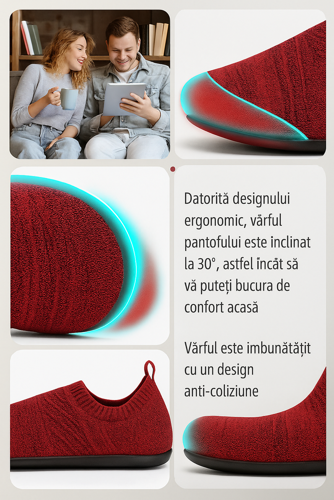 Pantofi rosii de casa pentru copii, material textil, usori, antiderapanti, tip slip-on, rosu [4]