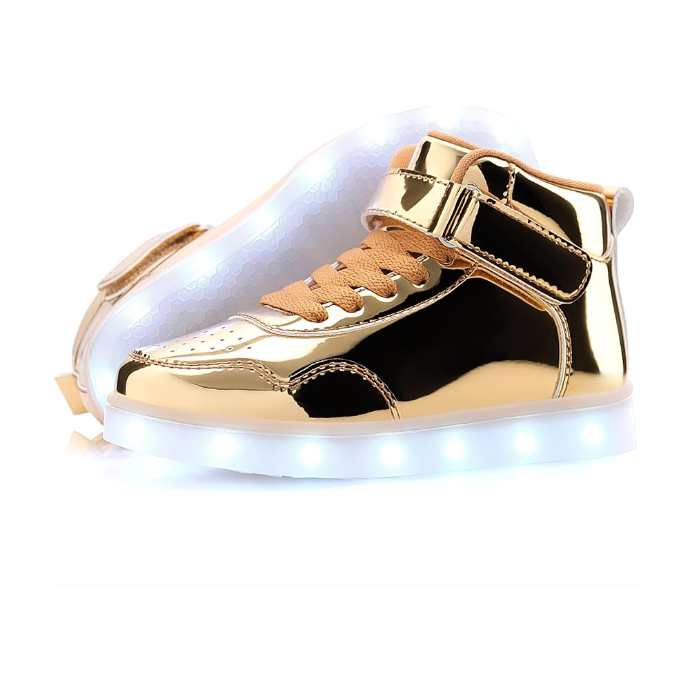Pantofi sport LED pentru copii APTESOL, model high top, reincarcabili prin USB, unisex, aurii, marime 26 [3]