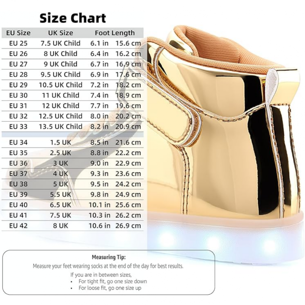 Pantofi sport LED pentru copii APTESOL, model high top, reincarcabili prin USB, unisex, aurii, marime 26 [5]