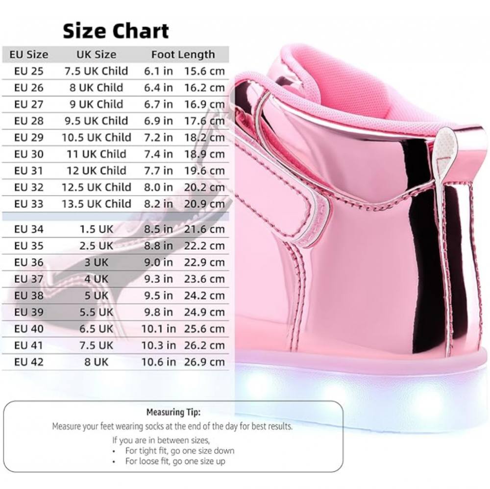 Pantofi sport LED pentru copii APTESOL, model high top, reincarcabili prin USB, unisex, roz, marime 35 [4]