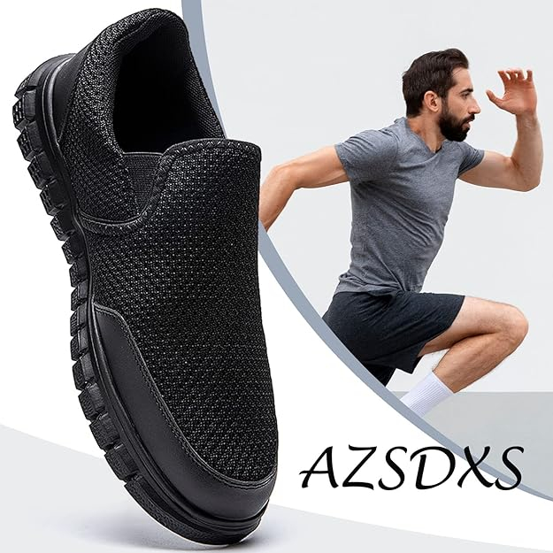 Pantofi Sport Slip-On AZSDXS pentru Bărbați, Respirabili, Antiderapanți, Ușori și Confortabili, marime 45, Negru, NPBV [5]