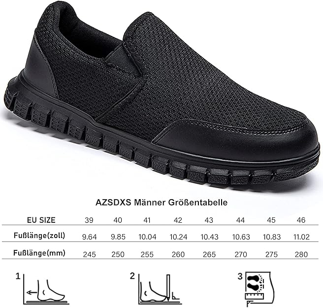 Pantofi Sport Slip-On AZSDXS pentru Bărbați, Respirabili, Antiderapanți, Ușori și Confortabili, marime 45, Negru, NPBV [3]