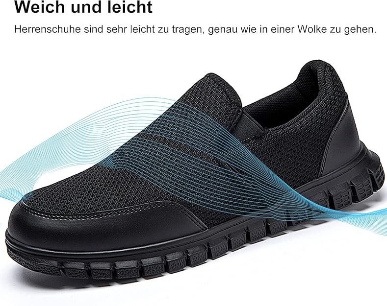 Pantofi Sport Slip-On AZSDXS pentru Bărbați, Respirabili, Antiderapanți, Ușori și Confortabili, marime 45, Negru, NPBV [4]