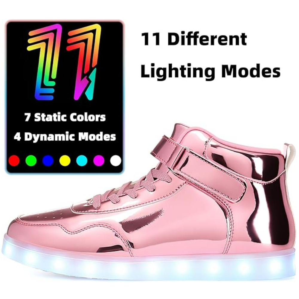 Pantofi sport LED pentru copii APTESOL, model high top, reincarcabili prin USB, unisex, roz, marime 35 [2]