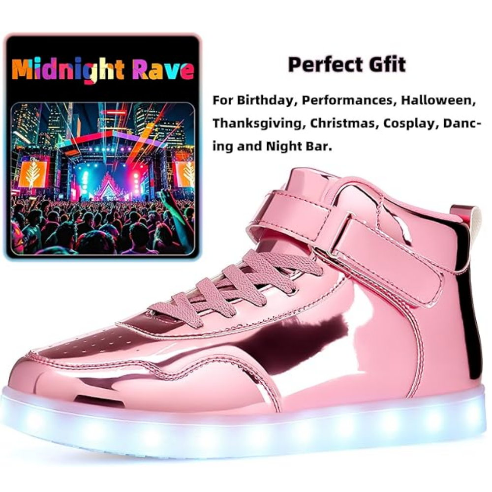 Pantofi sport LED pentru copii APTESOL, model high top, reincarcabili prin USB, unisex, roz, marime 35 [3]