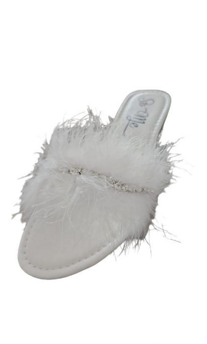Papuci cu puf , So Me, Ekyra, Alb, marime 41 [3]