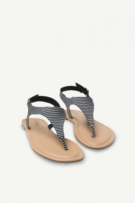 Papuci dama din piele artificiala, Brant din spuma, Ardene, dungi albe/bleumarine cu catarama, marime 38 [3]