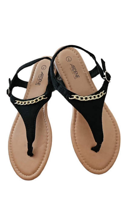 Papuci dama din piele artificiala, Brant din spuma, Ardene, negru/auriu cu catarama, marime 40 [3]