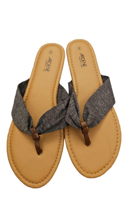 Papuci dama din piele artificiala si curea din panza, Brant din spuma, Ardene, gri-maro, marime 39 [2]