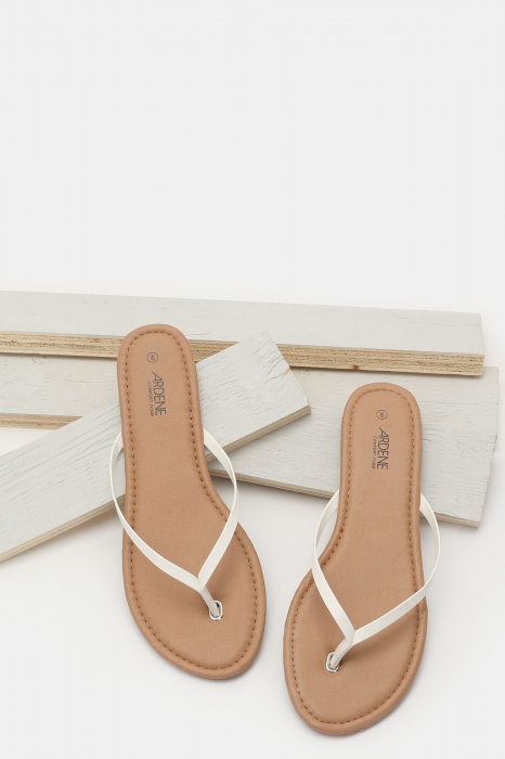 Papuci dama Flip-flops din piele artificiala, Brant din spuma, Ardene, alb- maro, marime 36 [2]