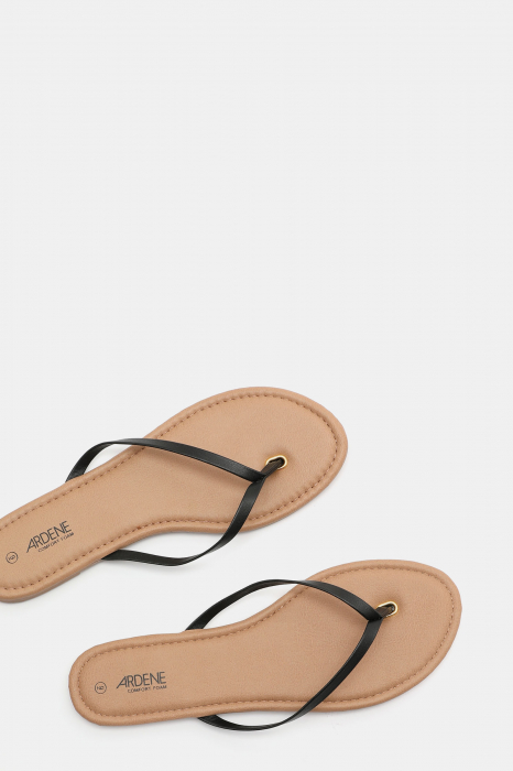 Papuci dama Flip-flops din piele artificiala, Brant din spuma, Ardene, negru - maro, marime 40 [2]