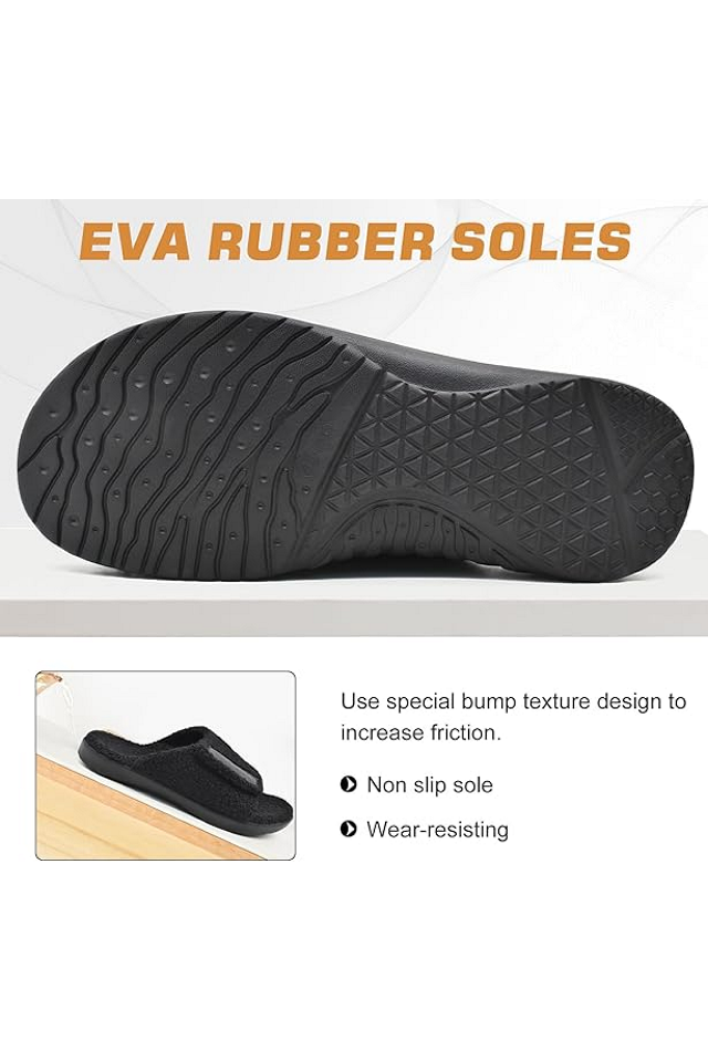 Papuci de Casă pentru Bărbați, Curele Ajustabile și Interior Moale din Teddy Velvet, negru, marime 43 [5]