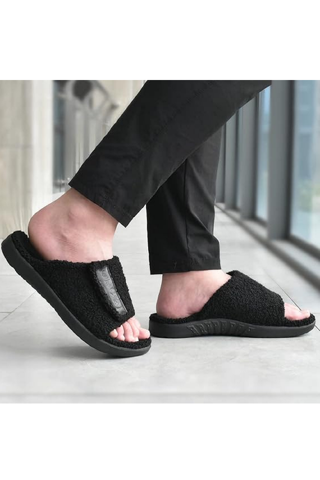 Papuci de Casă pentru Bărbați, Curele Ajustabile și Interior Moale din Teddy Velvet, negru, marime 43 [2]