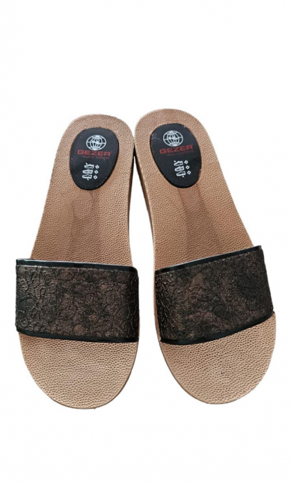 Papuci de dama, Gezer, culoare bronz inchis cu model, marime 40 [2]