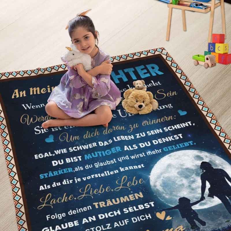 Pătură Moale și Călduroasă din Flanel pentru Canapea, 150x130 cm, Cadou Perfect pentru Fiică, Mesaj în Limba Germană, QSA9 [3]