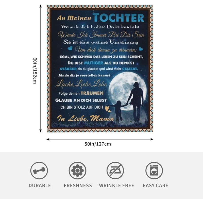 Pătură Moale și Călduroasă din Flanel pentru Canapea, 150x130 cm, Cadou Perfect pentru Fiică, Mesaj în Limba Germană, QSA9 [7]
