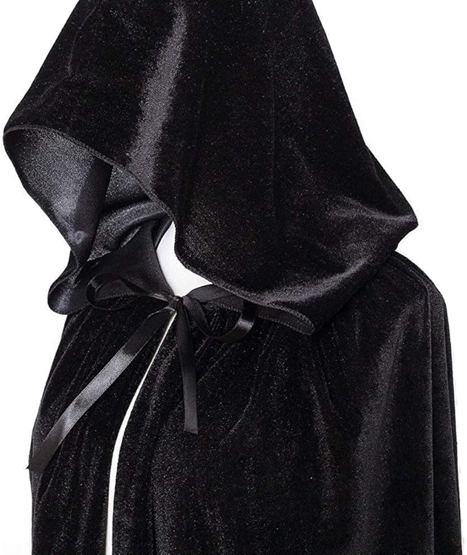 Pelerina cu gluga Halloween, din Catifea, 120 cm, Adulti si Adolescenti, petreceri cosplay, vampir, vrajitoare, mag, Negru [2]