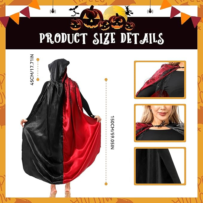 Pelerină Halloween pentru Femei, Leajap, Costum Cosplay Cruella de Vil, 150 cm, Negru - Roșu [4]