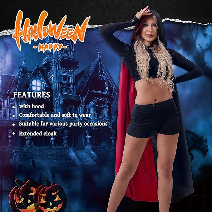 Pelerină Halloween pentru Femei, Leajap, Costum Cosplay Cruella de Vil, 150 cm, Negru - Roșu [5]