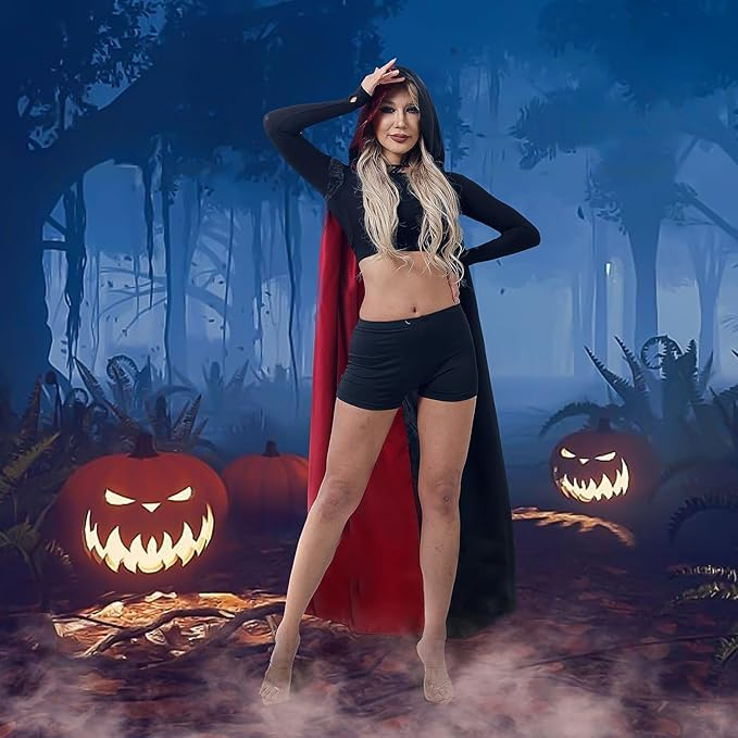 Pelerină Halloween pentru Femei, Leajap, Costum Cosplay Cruella de Vil, 150 cm, Negru - Roșu [3]