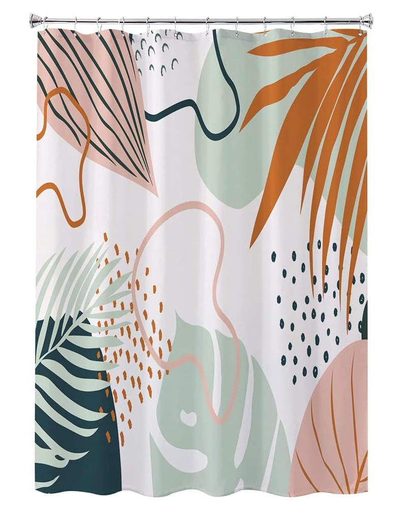 Perdea de dus abstracta pentru baie, design modern cu plante, 180 x 180 cm, din material textil, cu carlige incluse [2]