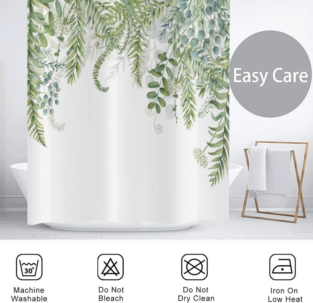 Perdea de dus cu frunze verzi Eucalipt – 160x180 cm, design botanic acvarela, material poliester impermeabil, cu 12 carlige incluse [7]
