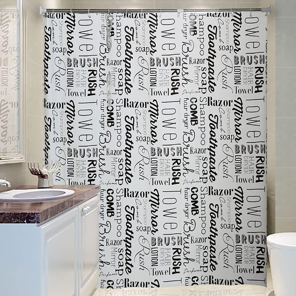 Perdea de Duș, Model cu Litere Englezești, Material PEVA Ecologic, Rezistentă la Mucegai și Apă, cu Inel Metalic și Cârlige Incluse, 180 x 180 cm [3]