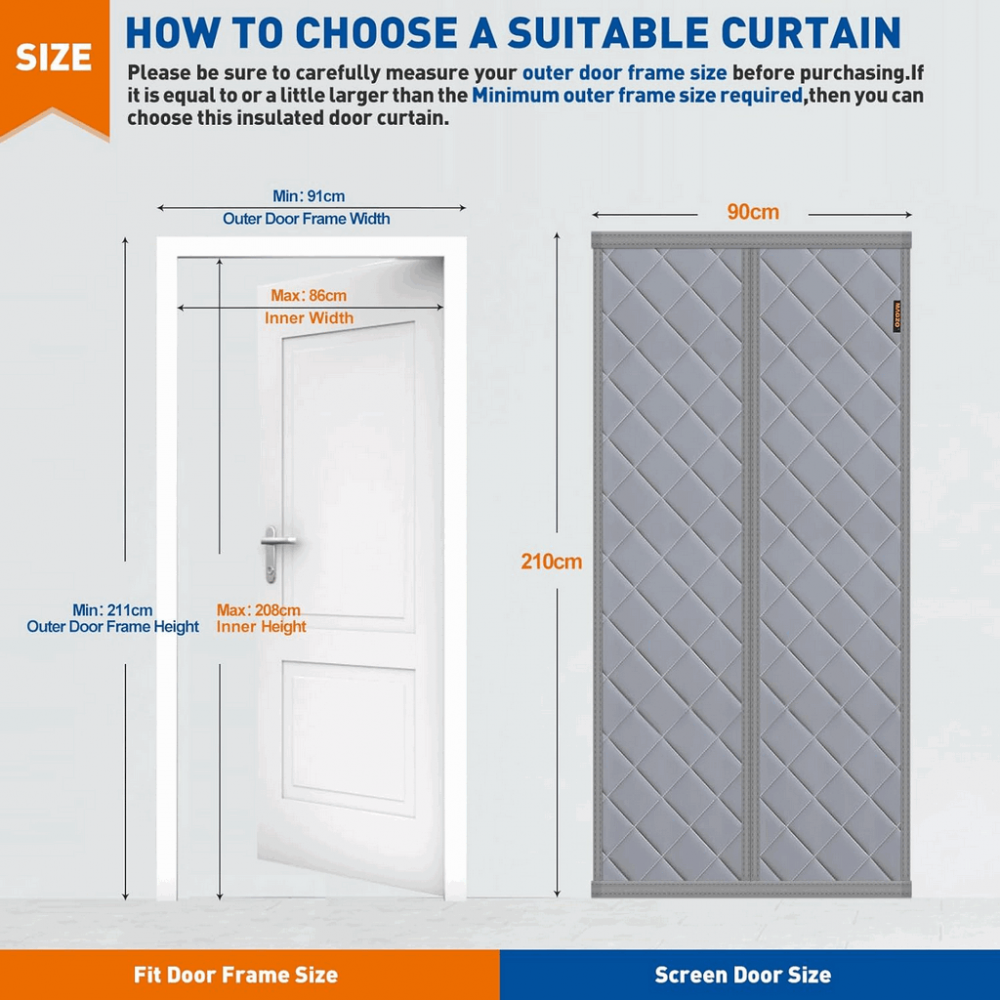 Perdea termica izolatoare magnetica pentru usa, poliester,MAGZO, 90x210cm, gri [7]
