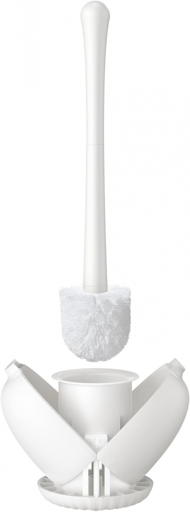 Perie de Toaletă Albă cu Suport, Mâner Lung din Inox 44 cm, Perie Dură 360°, Bază Ventilată Antirugină [2]