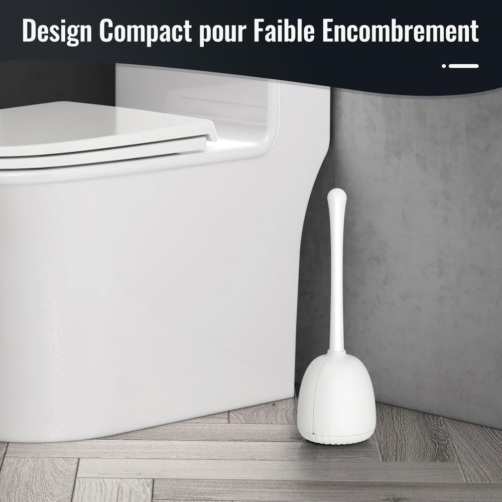 Perie de Toaletă Albă cu Suport, Mâner Lung din Inox 44 cm, Perie Dură 360°, Bază Ventilată Antirugină [6]