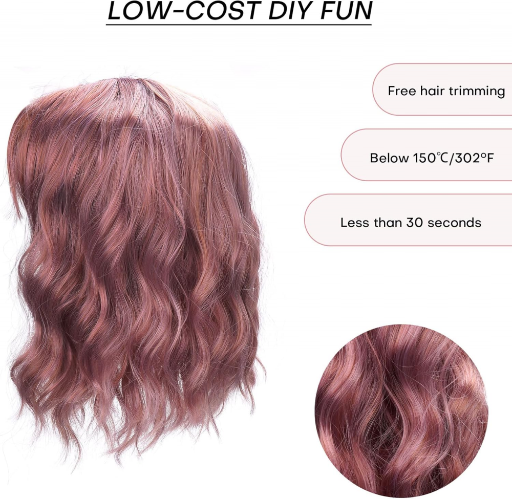Perucă Bob Scurtă Colorată, RODIISKY, rose gold, 35 cm [3]