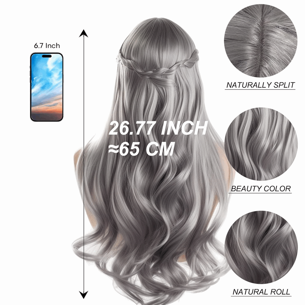 Perucă  cu Fibră Termorezistentă pentru Cosplay, Petreceri, RODIISKY, argintiu, 65 cm, 3H5Z [2]