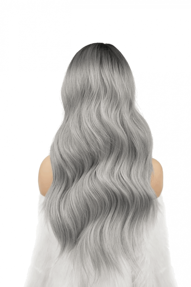 Perucă Lungă FESHFEN, 55 cm, Ombre, gri/negru, B0M1 [3]