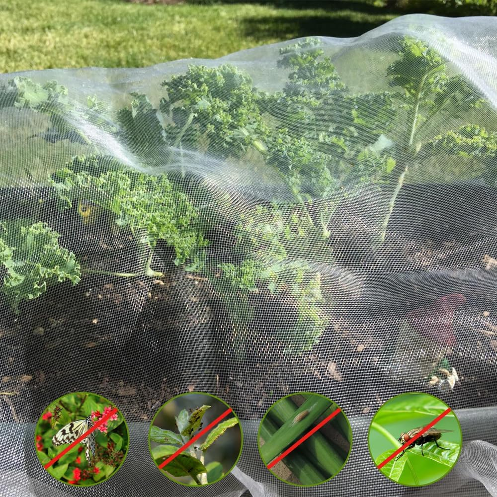 Plasă de grădină anti-insecte 2 × 9 m, Vocray, Plasă fină protecție plante, HDPE rezistent UV, Albă [9]