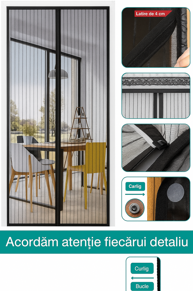 Plasa Magnetica pentru Usa, 95 x 210 cm, Protectie impotriva Insectelor, Inchidere Automata, Neagra [3]