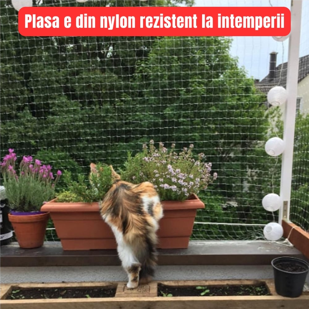 Plasa protectie pisici 5x5 m, balcon si fereastra, anti evadare, Diagonala ochi 3 cm, Nylon rezistent, Discreta si Rezistenta, montaj fara gaurire, Protectie anti pasari [4]