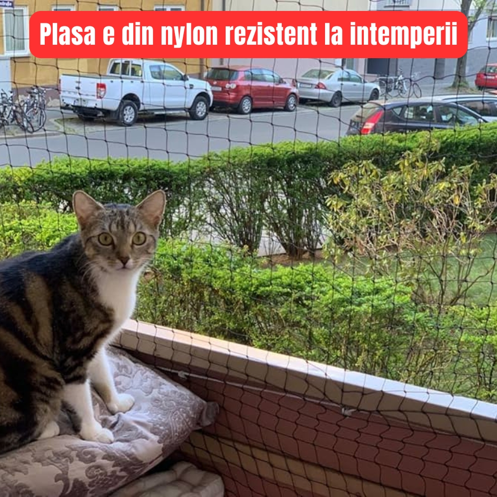 Plasa protectie pisici 4x3 m, balcon si fereastra, anti evadare, Diagonala ochi 3 cm, Nylon rezistent, Discreta si Rezistenta, montaj fara gaurire, Protectie anti pasari [5]
