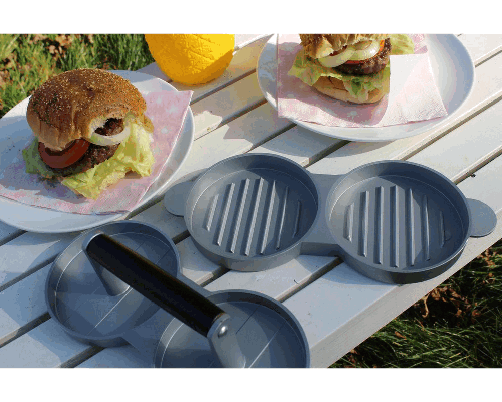 Presă dublă pentru hamburgeri din aluminiu cu maner din lemn, 27.9x12x7.9 cm [2]
