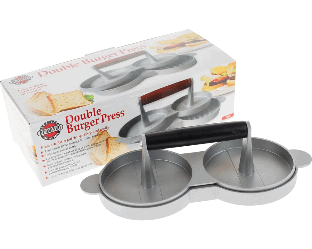 Presă dublă pentru hamburgeri din aluminiu cu maner din lemn, 27.9x12x7.9 cm [4]