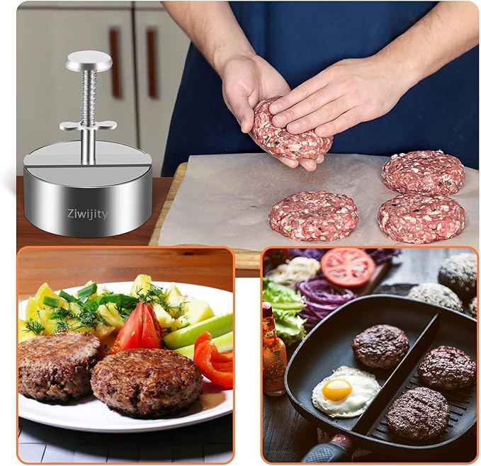 Presă pentru Burgeri Reglabilă din Oțel Inoxidabil cu 50 Foi de Hârtie Cerată, Ziwijity [4]