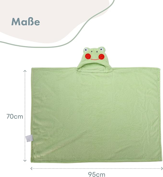 Prosop cu Glugă din Bambus TranquilBeauty, Moale, Absorbant și Prietenos cu Pielea Bebelușilor, Design Broscuță, Verde [6]
