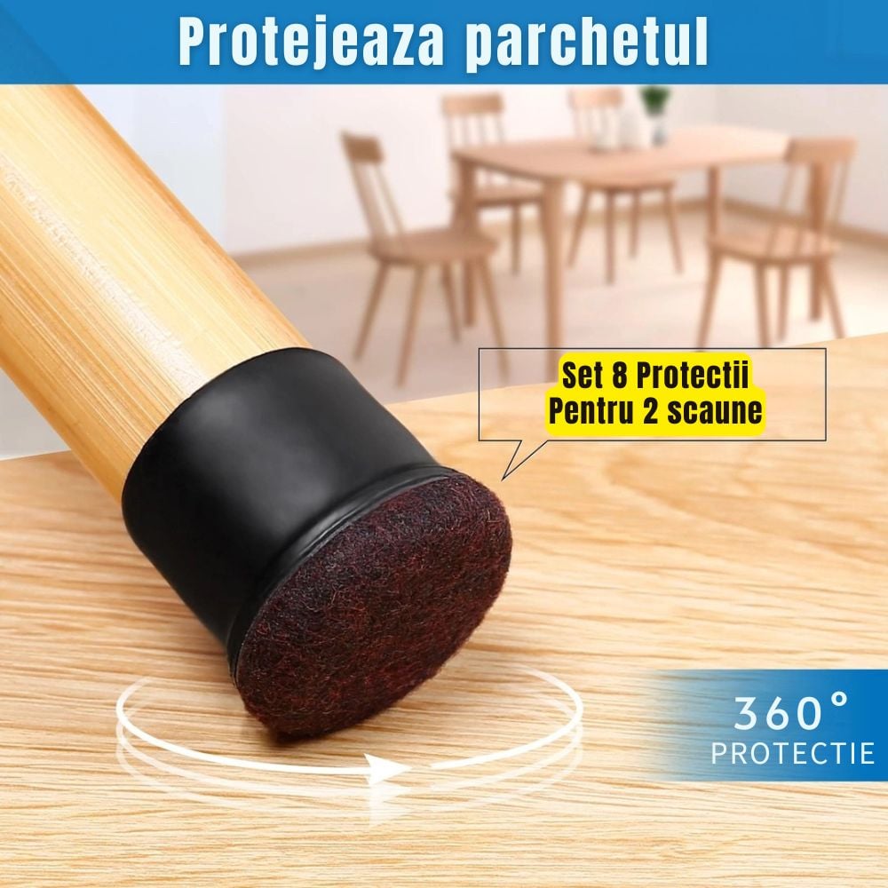 Set 8 protectii din silicon pentru picioare scaun 26-32 mm, cu pasla, anti zgomot si anti zgarieturi, ideale pentru parchet si gresie. [3]