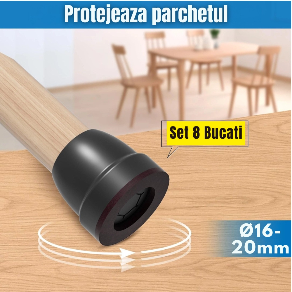 Set 8 protectii din silicon pentru picioare scaun 16-20 mm, cu pasla, anti zgomot si anti zgarieturi, ideale pentru parchet si gresie [3]
