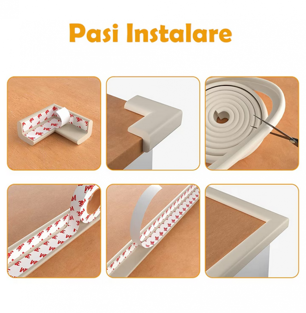 Protectii pentru Colturi si Margini, banda de 4 m si 8 colturi, Siguranta Copiilor, Spuma Premium, Densitate Ridicata, Banda 3M Inclusa [5]