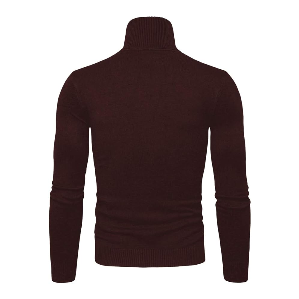 Pulover barbati cu guler inalt, Slim Fit, tricotat din bumbac, CELANDA, maro, marime M [3]
