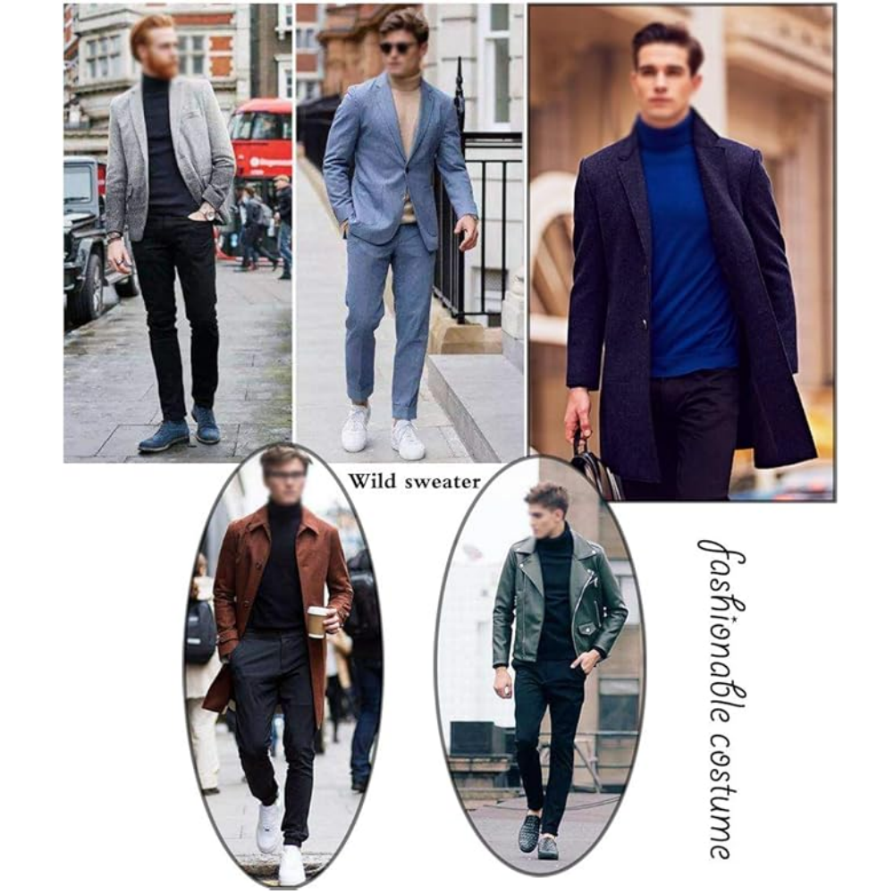 Pulover barbati cu guler inalt, Slim Fit, tricotat din bumbac, CELANDA, maro, marime M [5]
