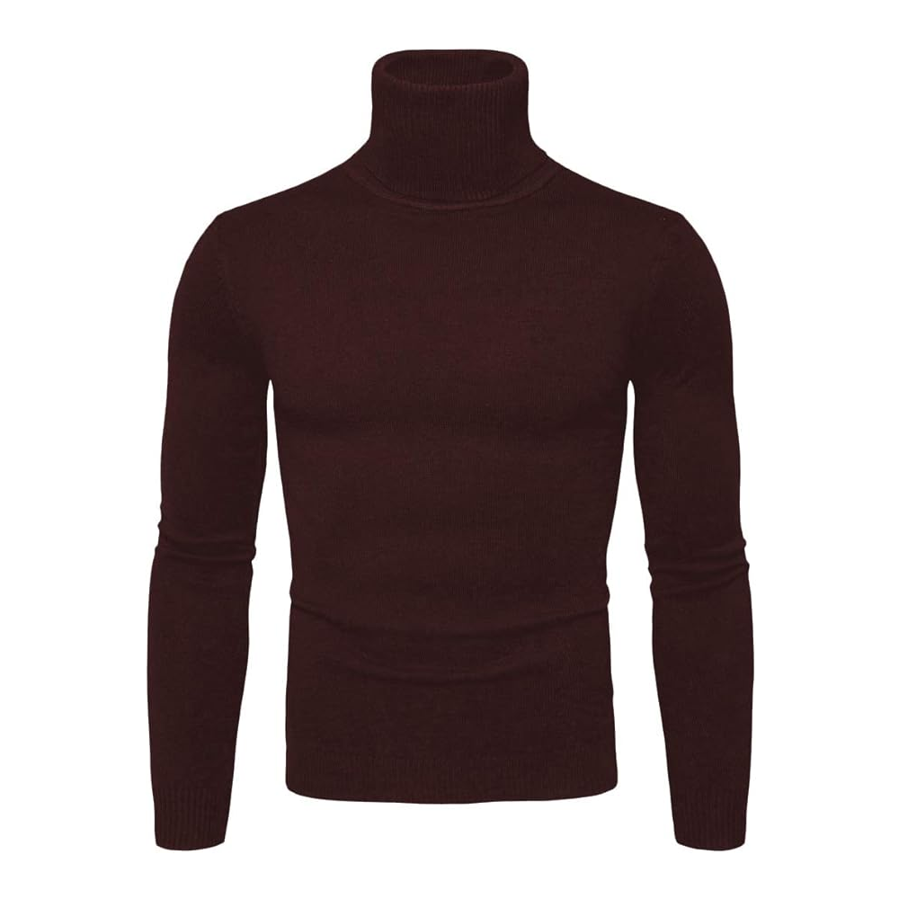 Pulover barbati cu guler inalt, Slim Fit, tricotat din bumbac, CELANDA, maro, marime M [2]