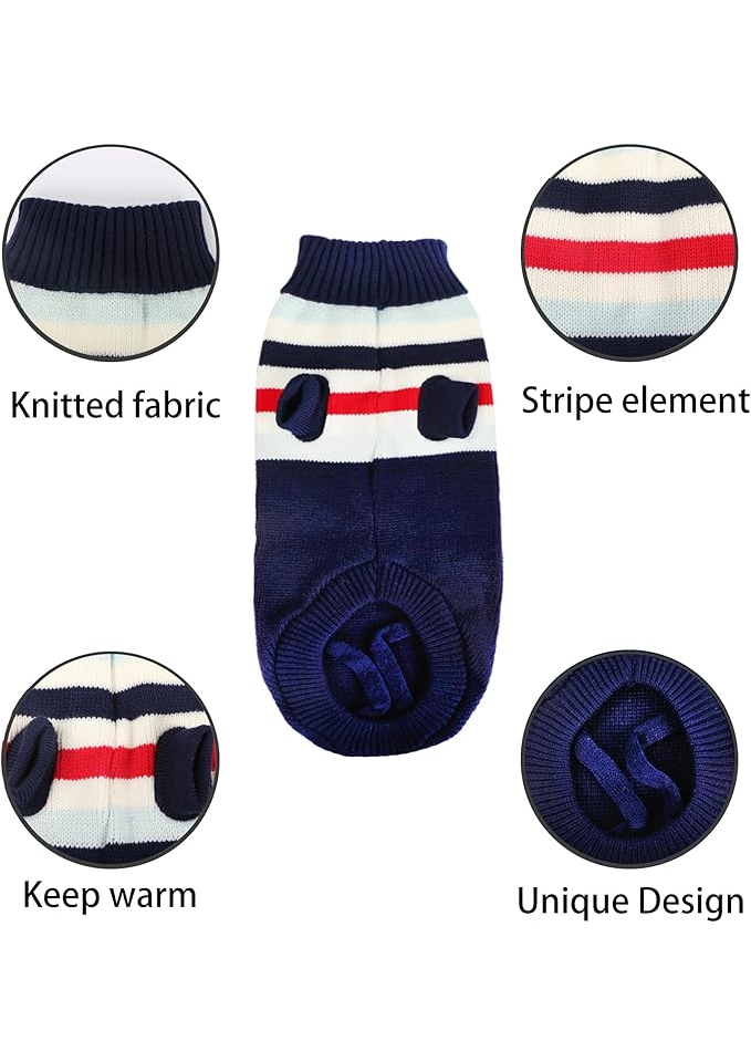 Pulover tricotat cu dungi, pentru catelusi, marimea S, YAODHAOD - XIPH [4]