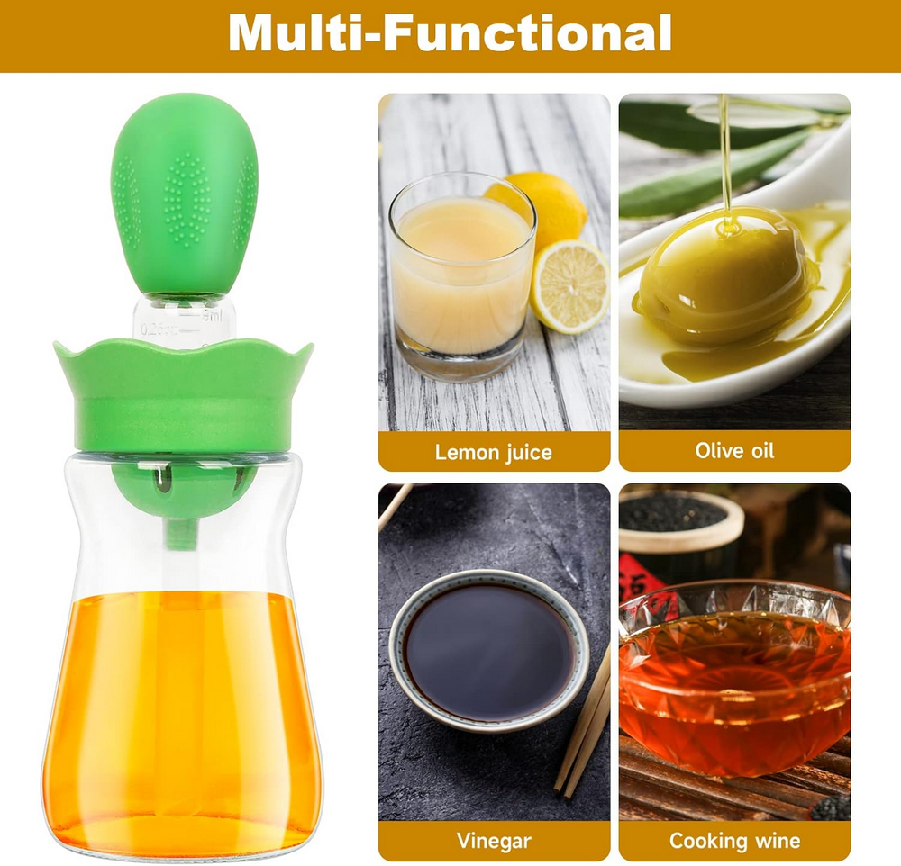 Pulverizator de ulei 200 ml cu pensula din silicon, sticla pentru gatit, perie pentru patiserie si palnie, ideal pentru friteuza cu aer, gratar, salate si copt [4]